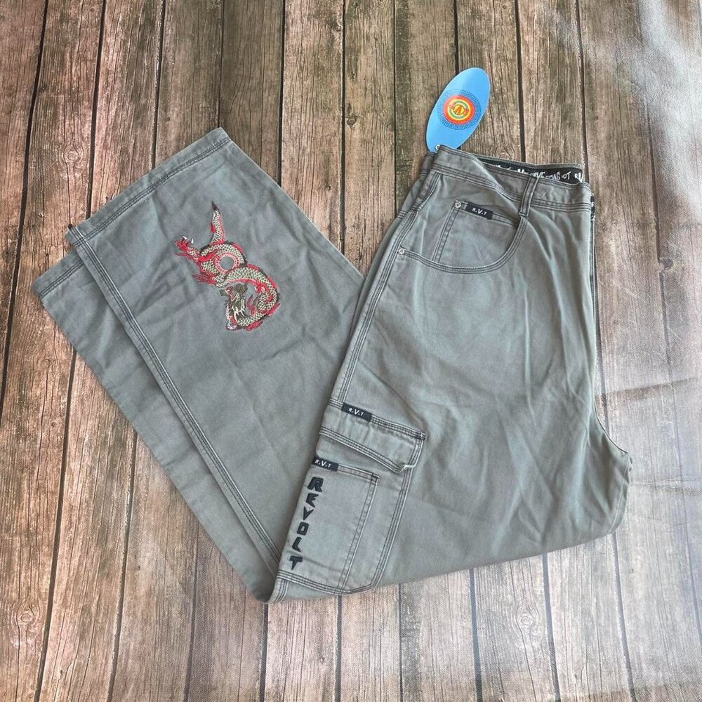 Vintage 90's Y2K NWT Deadstock RVT Dragon Carpenter Cargo Pants Streetwear 33x34